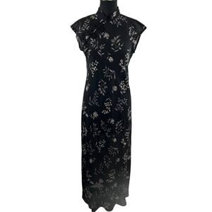 Vintage Jessica Howard Black White Asian High Neck Frog Toggle Maxi Dress S M